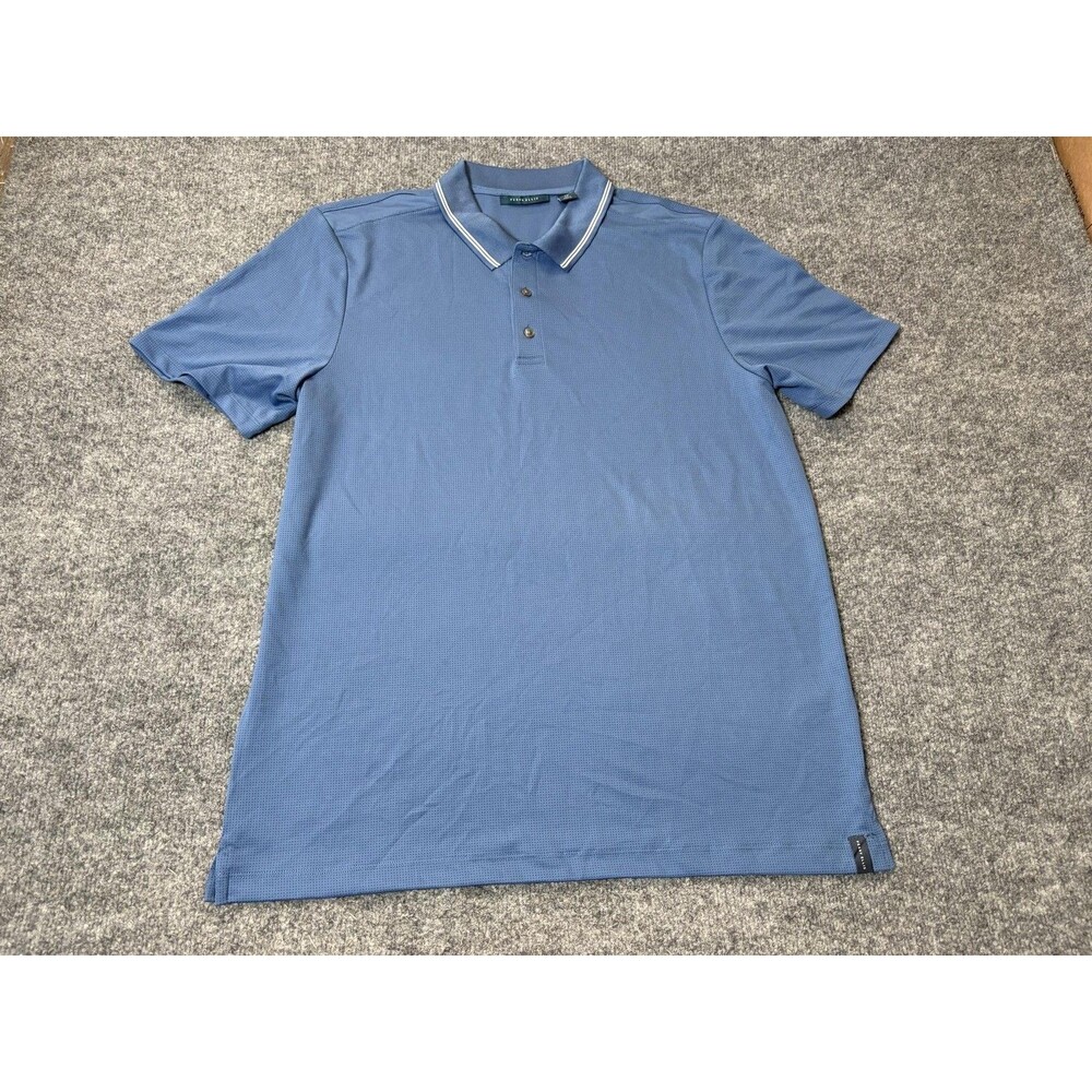 Perry Ellis Polo Shirt Mens L Blue Mesh Knit Tipped Collar Short Sleeve Casual